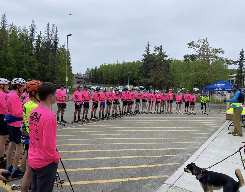 roller ski group standing