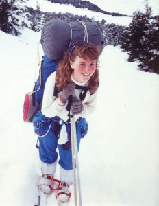An APU student during a winter camping class, mid-1990s.
