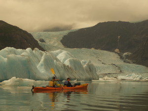 Photo by Brian Gehring of Kayakers with Alaskan glacier.