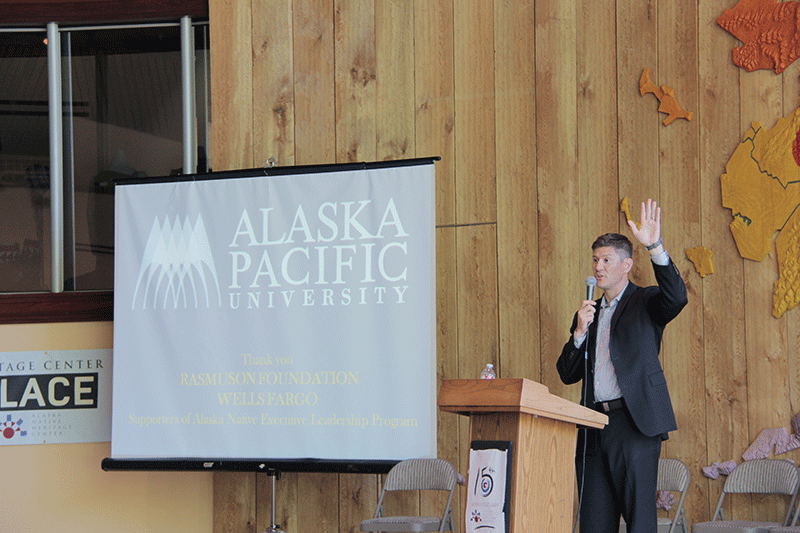 Alaska Native Governance student giving a presentation.