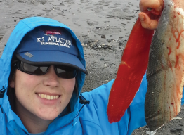 Sarah Engstrom catching fish in Alaska
