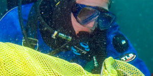 Student underwater diving.