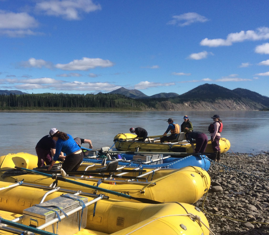 Students readying rafts on the Yukon River