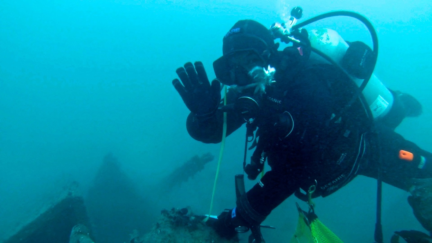 Levy diving at her artificial reef site in Whittier.