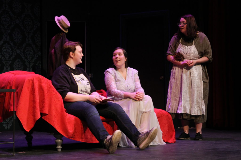 This is Anika reading for Hastings again, Cynthia Murdoch played by understudy Kalene Chartrand and the parlor maid Dorcas played by Freya Hately.  This is the scene where Dorcas is offering the two of them tea.