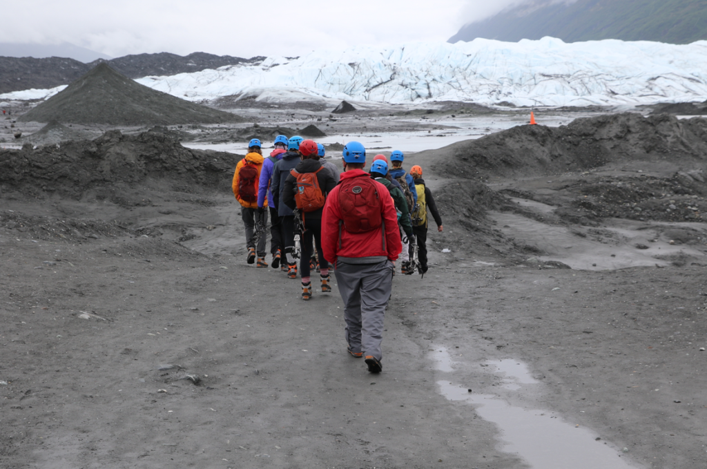 Group of students approaching the Matanuska Glacier