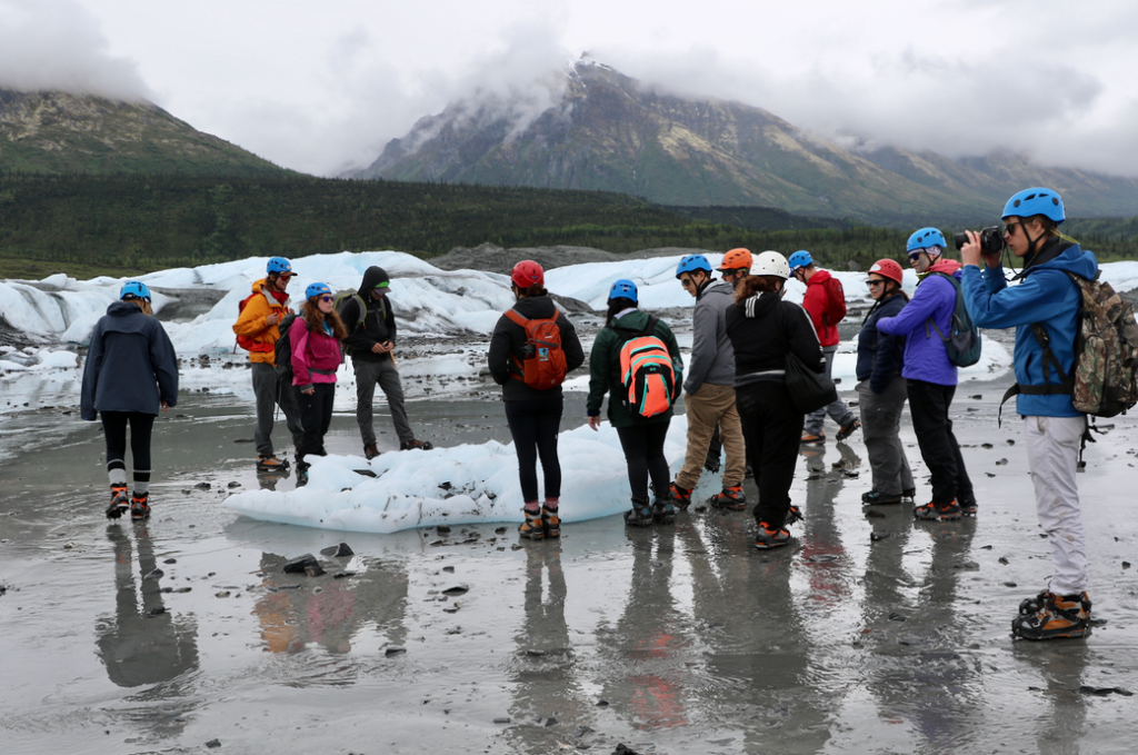 Students gather to learn on the Matanuska glacier.