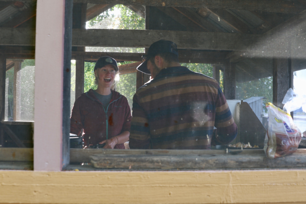 Students preparing food at Slavens Roadhouse.