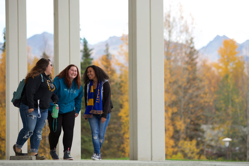 Students outside the Atwood Center on APU's Campus.
