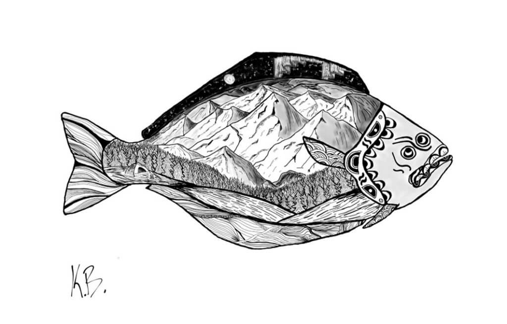 Another original artwork of a halibut by our grad student Kelsey Bockelman as a gift to Sarah Webster.