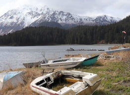 A boat next to the Nanwalek lake system