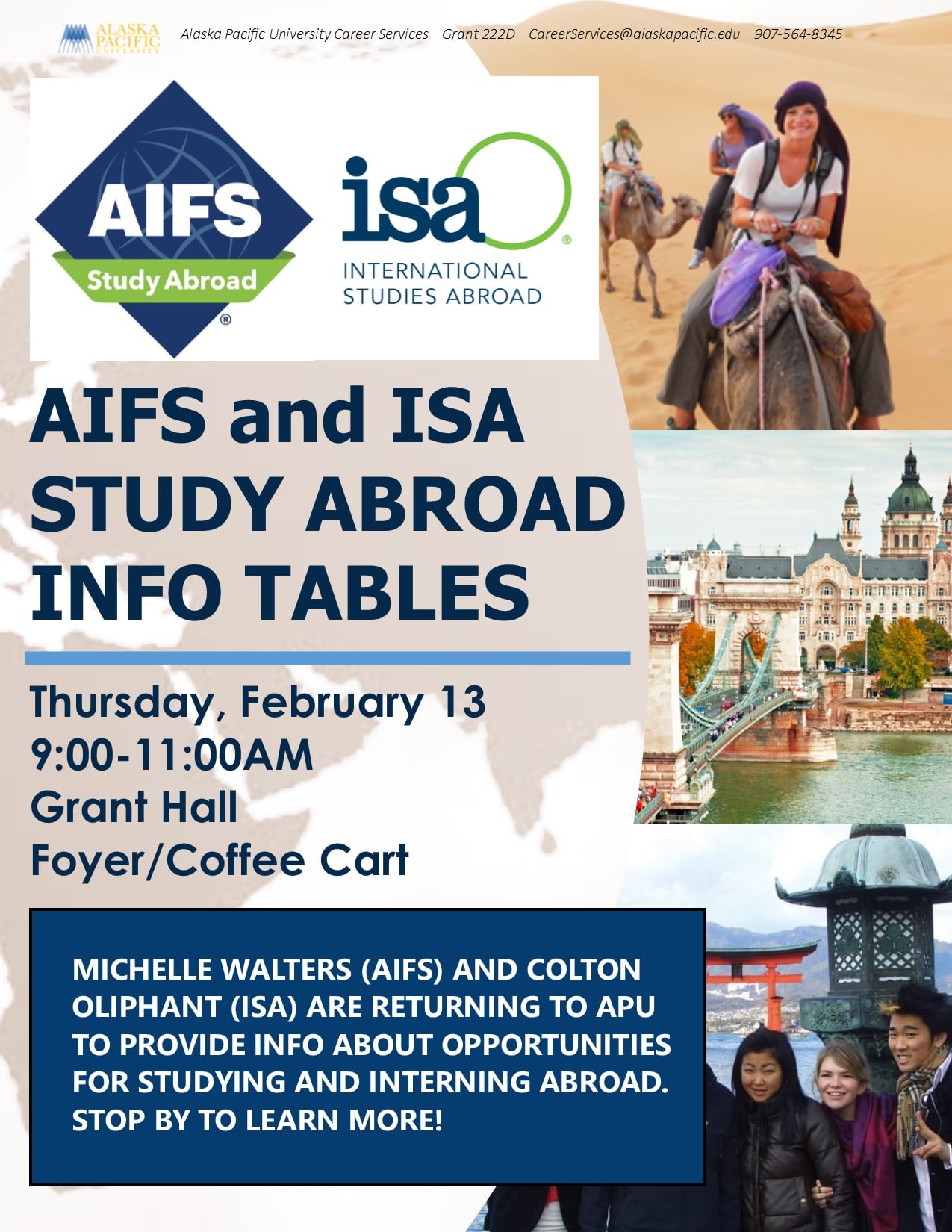 AIFS and ISA – Study Abroad info tables at APU! – Alaska Pacific University
