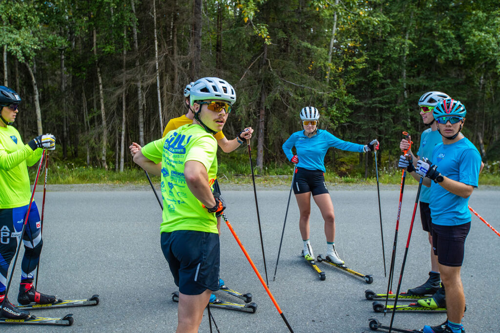 athletes roller skiing