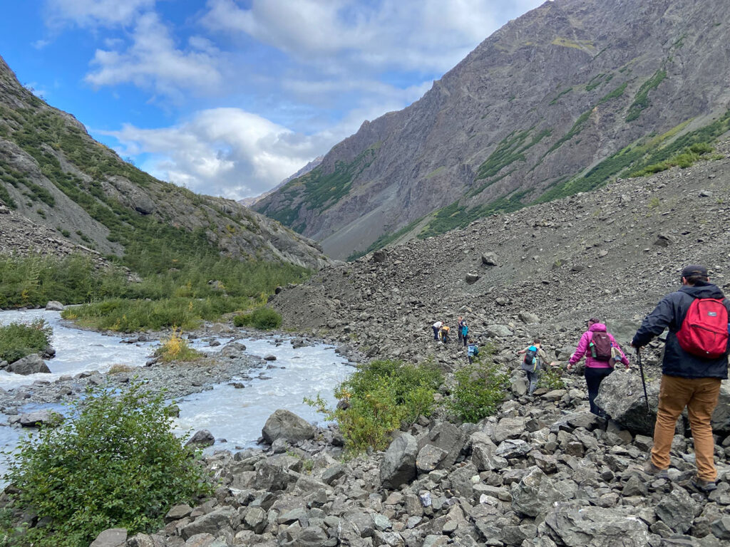 students hiking on the mountains