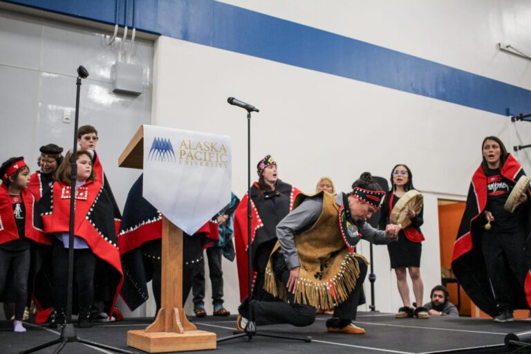 Indigenous People's Day Celebration - Alaska Native dancers wearing traditional regalia