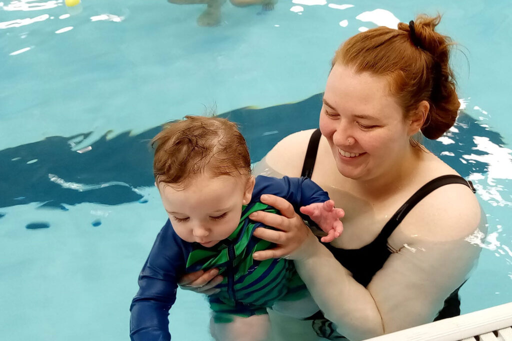 mother and son in the swimming pool