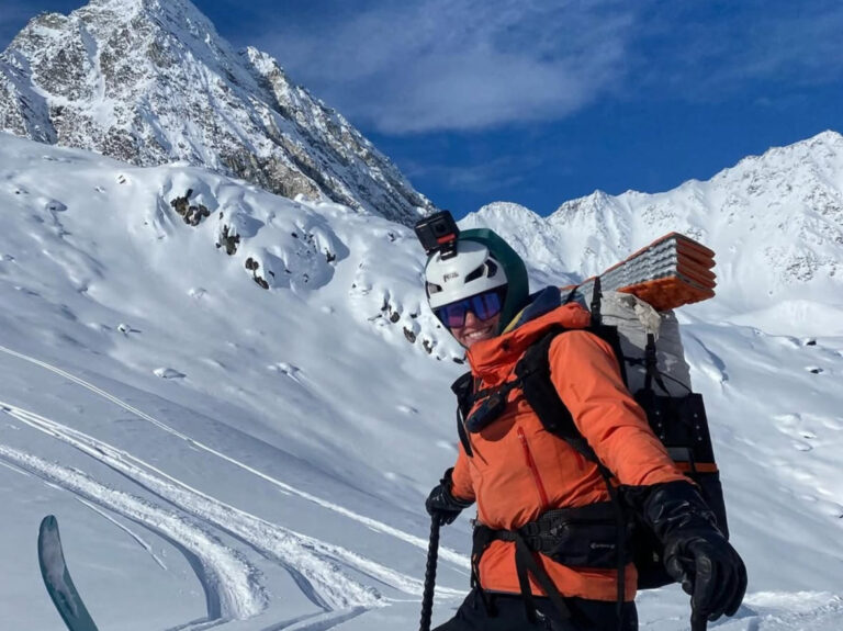 Claire Bicknell backpacking int he winter