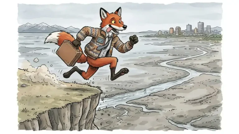 running fox in a suit jacket